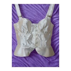 Sugar Thrillz White Satin Corset Lace up ribbon on Back Sz S